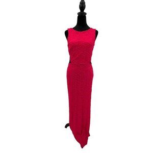 ABS Lace Maxi Dress Womens M Sleeveless Pink Cutout Mesh Fit Flare Mermaid HOCO